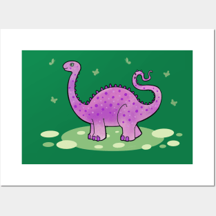 cute purple dinosaur Posters and Art